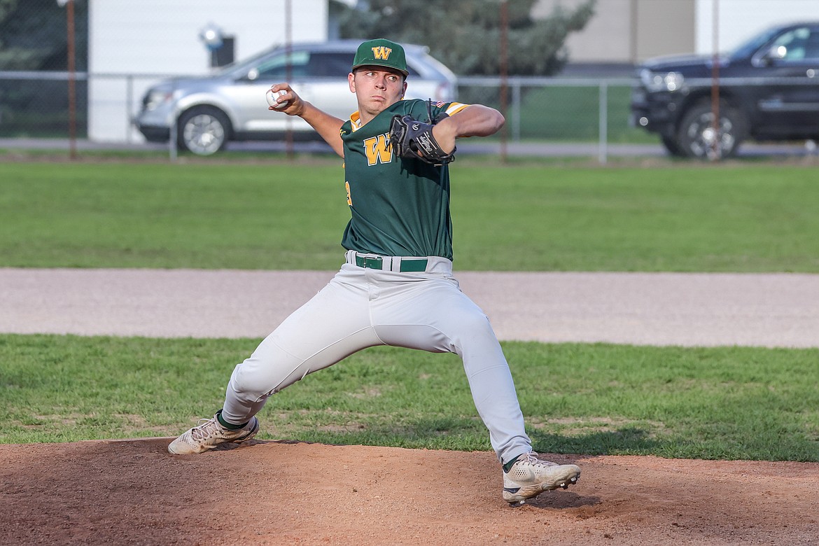 Ty Schwaiger on the mound in Columbia Falls last week. (JP Edge photo)