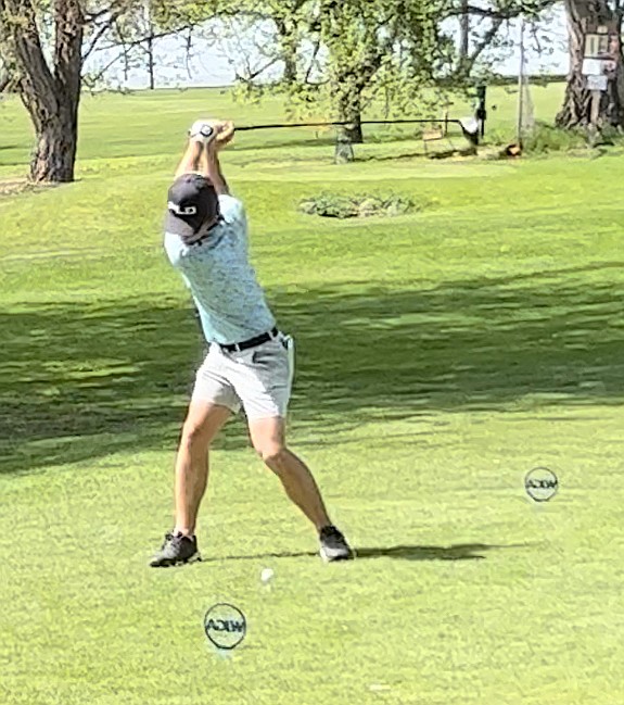 Courtesy photo
Grant Potter of Hayden hits a tee shot during the first round of the WJGA Eastern Open on April 29 in Walla Walla.