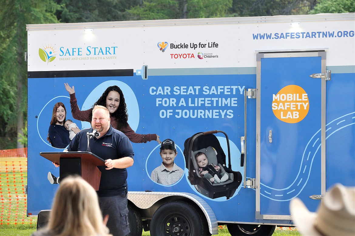 Brian Rauscher, Safe Start director of operations, speaks at the organization's mobile safety lab ribbon-cutting celebration at McEuen Park on Wednesday.