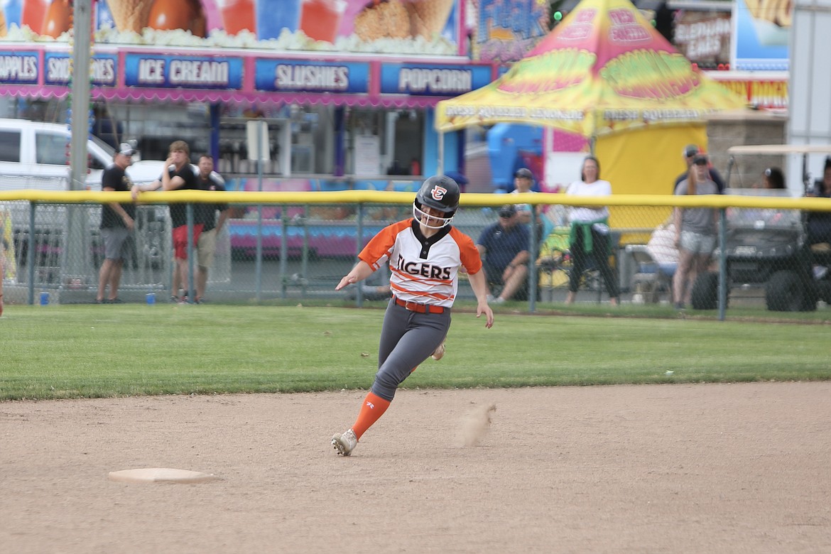 Ephrata sophomore Olivia Bicondova rounds second base against East Valley (Yakima) on Tuesday.