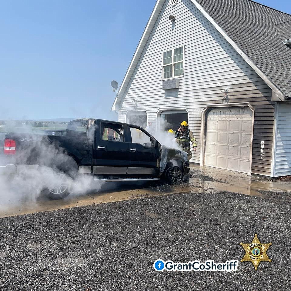 Fire crews responded toa vehicle fire just north of Moses Lake on Wednesday. No-one was injured and the fire did not spread to the home itself, though some smoke and suit may have caused damage to the home.