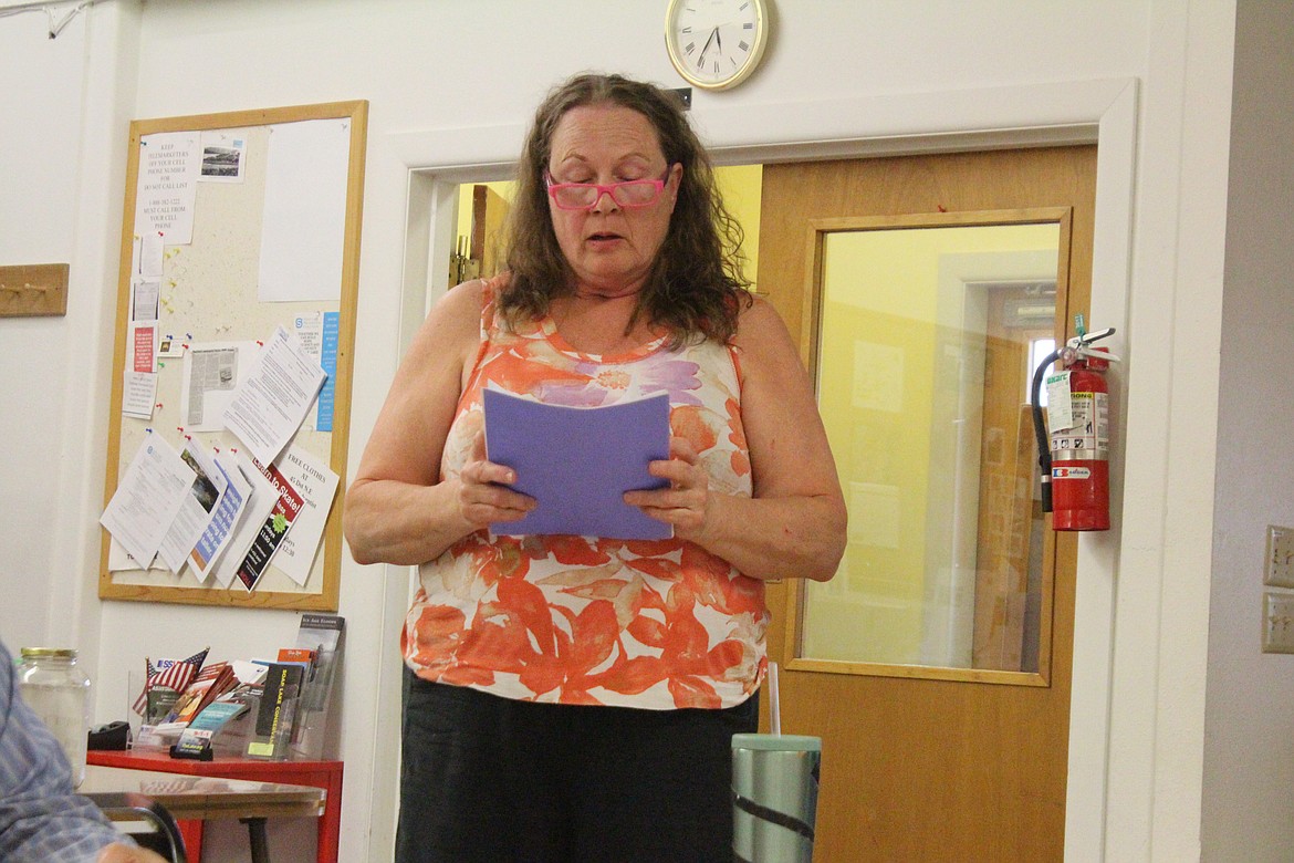 Soap Lake Mayor Michelle Agliano reads from a report during Wednesday’s Soap Lake City Council meeting.