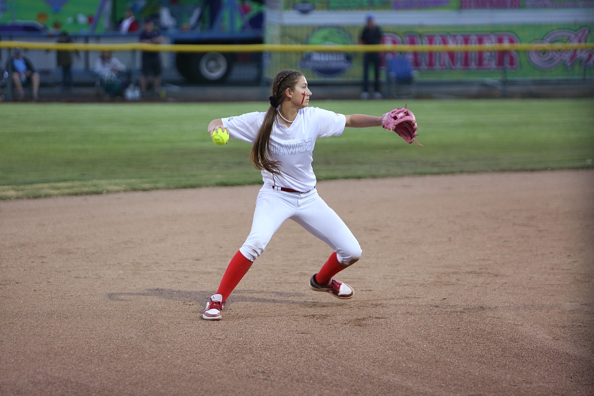 Othello senior Camryn McDonald throws a groundball to first base in the top of the first inning against Selah on Tuesday. The Huskies host Clarkston in the 2A District 5/6/8 Crossover on Saturday at 2 p.m.