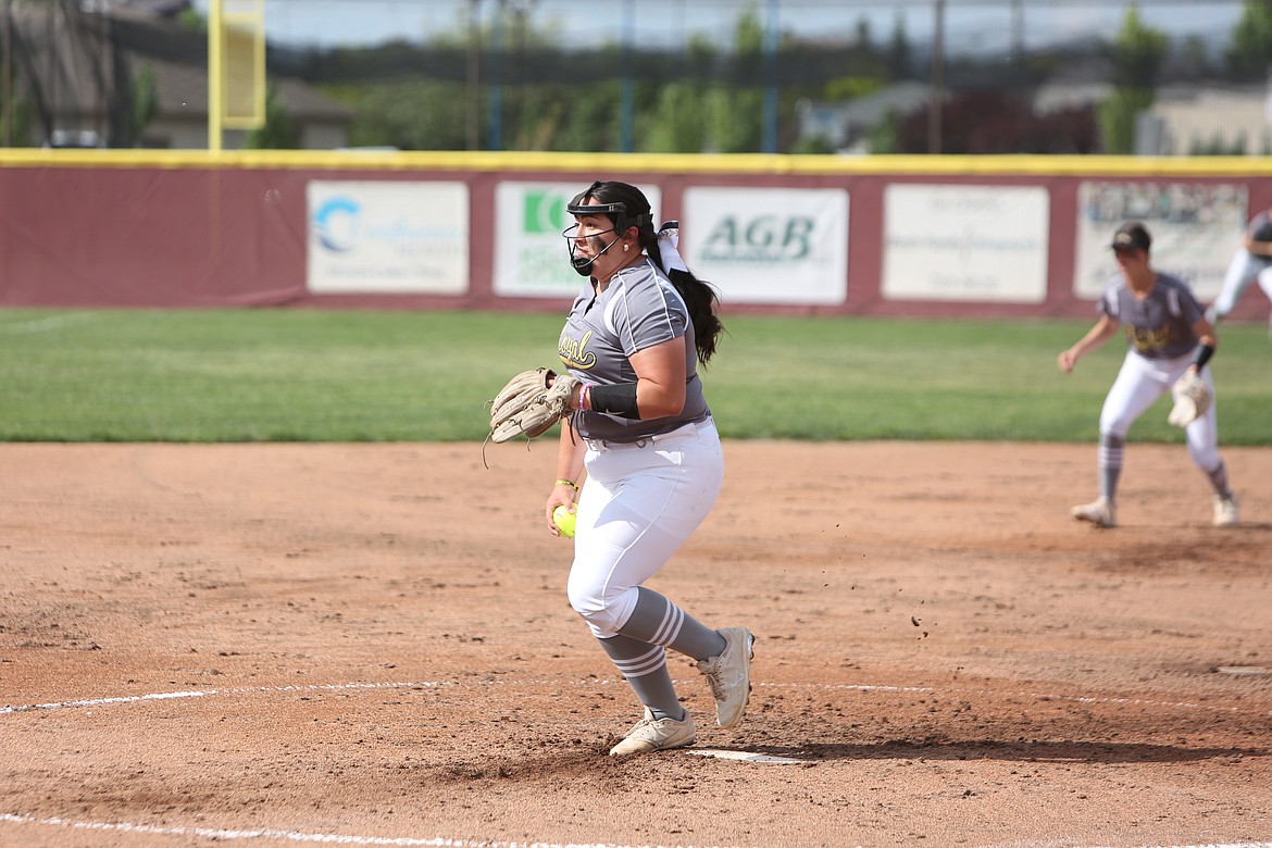 Royal senior Madison Ortega-Sanchez pitches against Moses Lake on Monday. Ortega-Sanchez and the Knights began the South Central Athletic Conference district tournament on Thursday, though scores were not available in time for press deadline.