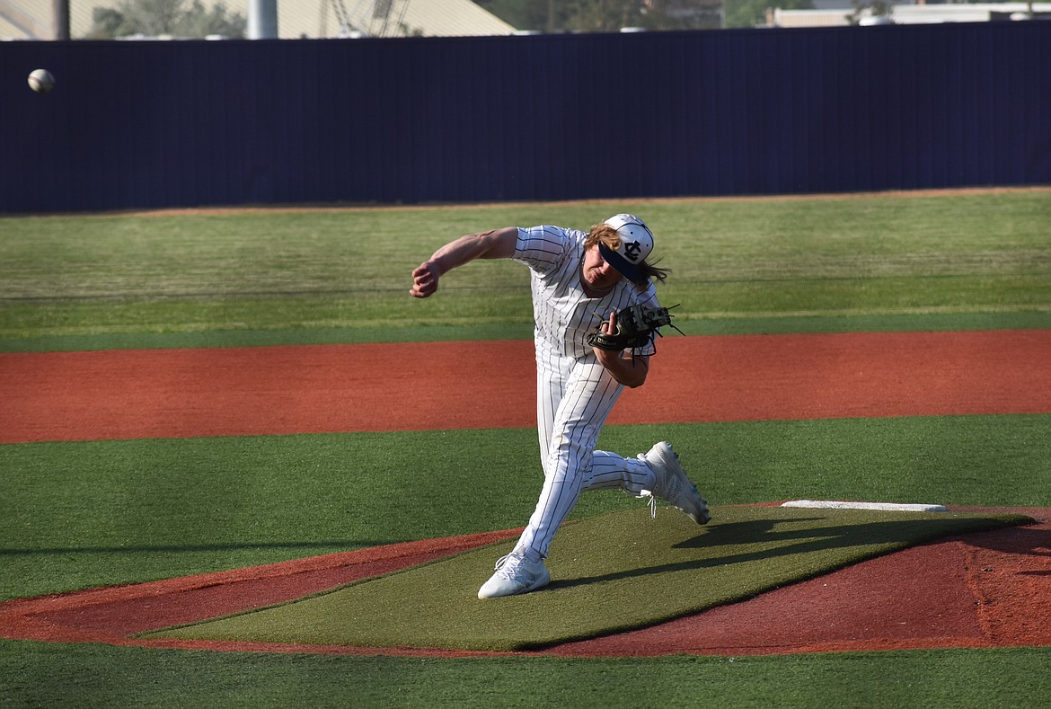 Photo by CANDICE SMITH
Lake City junior Nate Weatherhead tossed a complete game in the Timberwolves' 5-4 win over Middleton on Friday in the semifinals of the state 5A baseball tournament in Caldwell.