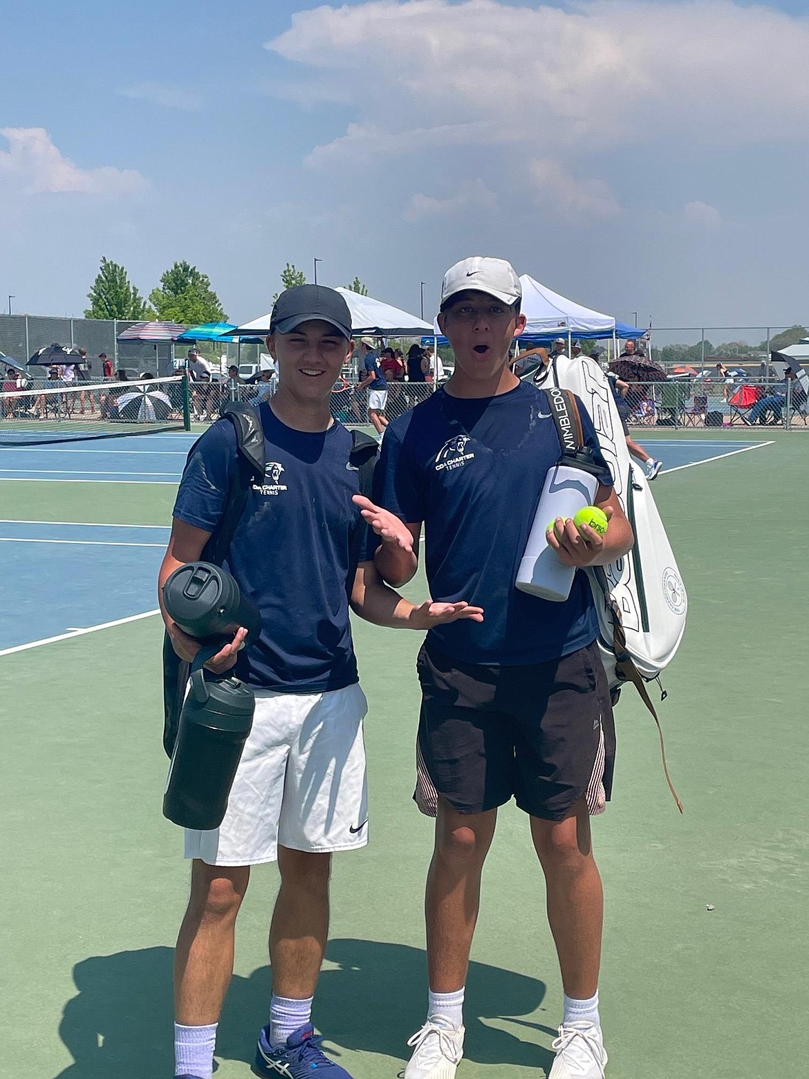 Courtesy photo
The Coeur d'Alene Charter boys doubles team of sophomores Tate Burkholder (left) and Owen Sharp finished third at the state 3A tournament on Saturday at Ridgevue High in Nampa.