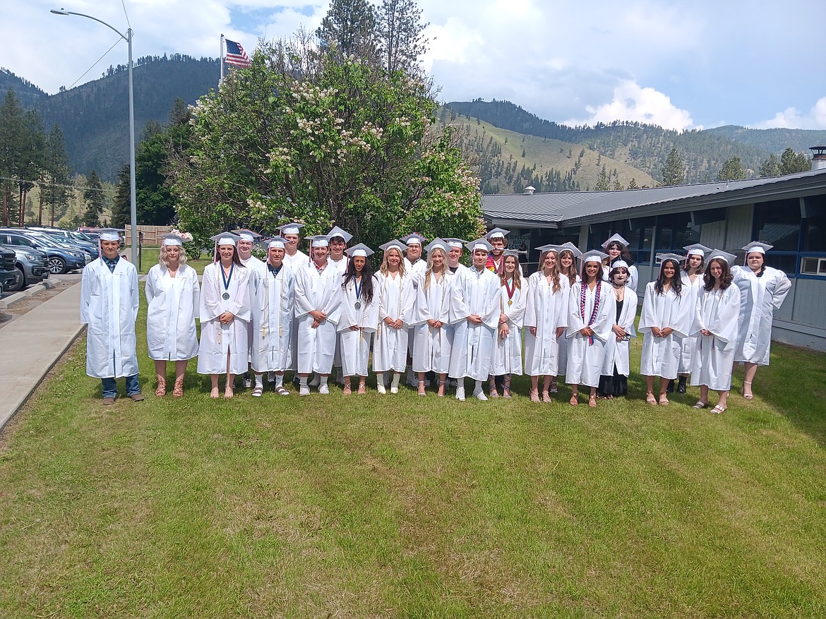 Superior High School graduates, left to right, Allen Ryan, Emily Kelsey, Molly Patko, William Buchanan, Decker Milender, Orion Plakke, Carter McLees, Trevor Wolff, Isabella Pereira, Chandon Vulles, Payton Milender, Carson Martin, Darby Haskins, Isaac Miller, Wyatt Haworth, Trinity Donaldson, Kayla Anderson, Madeline Drey, Akasha Azure, Amelia McCoy, Emmah Dorris, Brooke Bibler, Lorayna Pittsley, Kylie Quick and Donna McCrea.