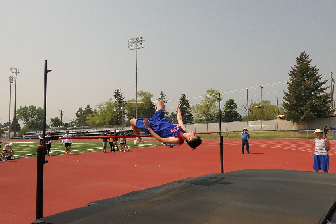 Superior eighth grader Landon Richards clear the bar during the high jump competition at this past weekend's Class C Divisional tournament in Missoula. (Chuck Bandel/MI-VP)