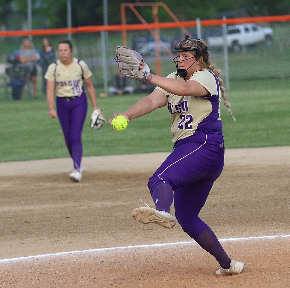 Polson's Avery Starr delivers pitch to host Frenchtown in last year's Western A Divisional Softball Tournament. She's among the promising players on this year's squad. (Bob Gunderson photo)