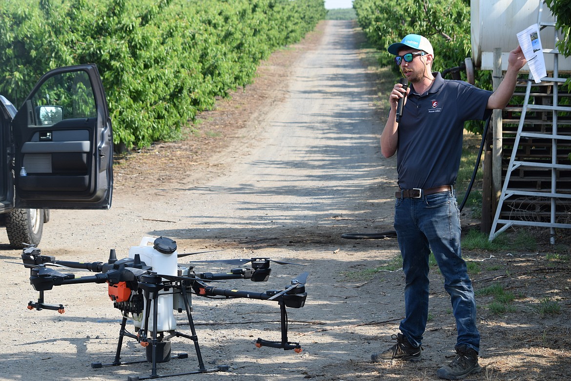Washington State University smart farm specialist Jake Schraeder says it’s easy to learn to fly drones. “Any kid who grew up playing video games would get it pretty quickly,” he said during WSU’s Drone Day demonstration last week at Hayden Farms near Pasco.