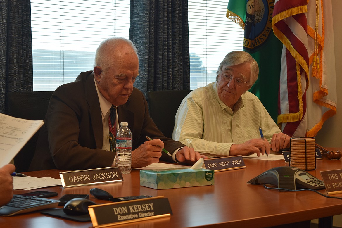 Port of Moses Lake Commissioners David “Kent” Jones and Stroud Kunkle at Monday’s port commission meeting.