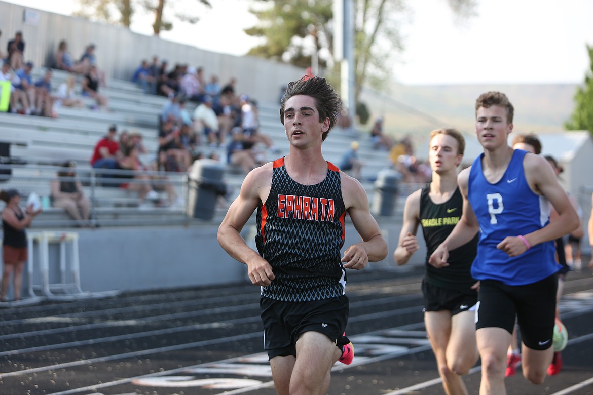 Ephrata junior Hayden Roberts sprints down the final stretch of the boys 1600-meter run at the CWAC/GSL Regional Championships on Friday.