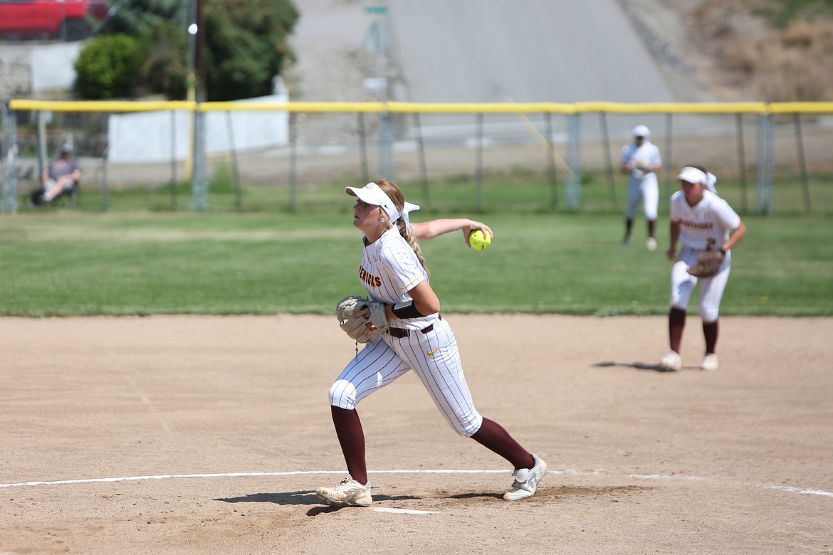 Moses Lake junior Morgan Ross pitches against Eastmont in the Columbia Basin Big-Nine district title game.