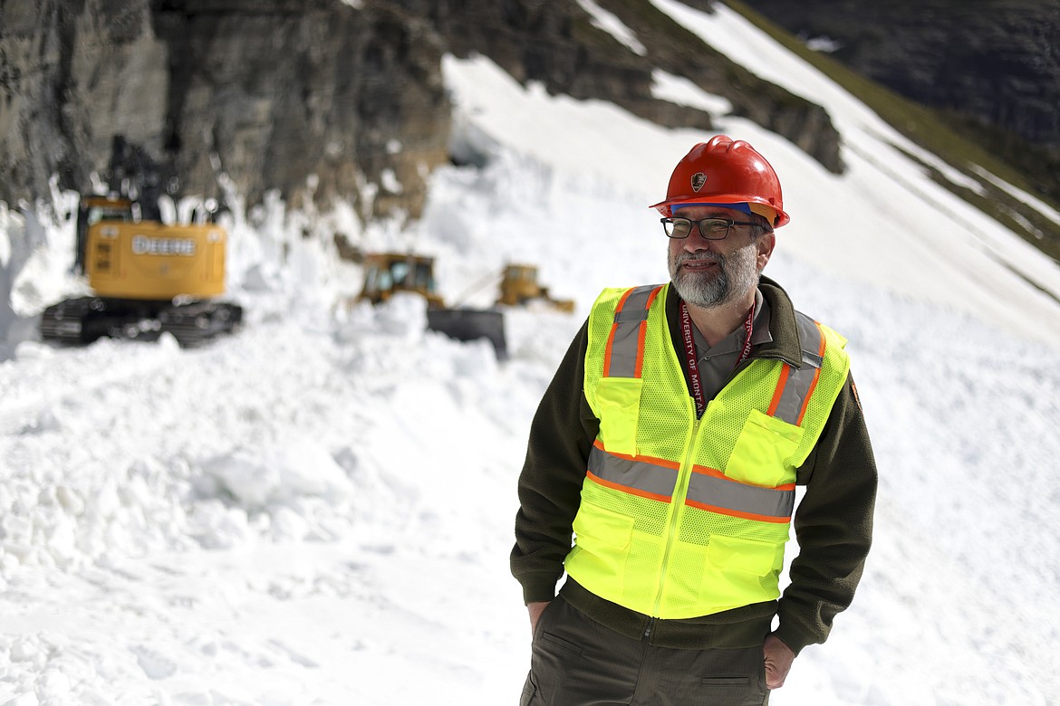 Park Superintendent David Roemer discusses the future opening of the Going-to-the-Sun Road, which should happen by the middle of June at the latest park officials said Tuesday. The Big Drift isn't nearly as large as it usually is this year. (JP Edge photo)