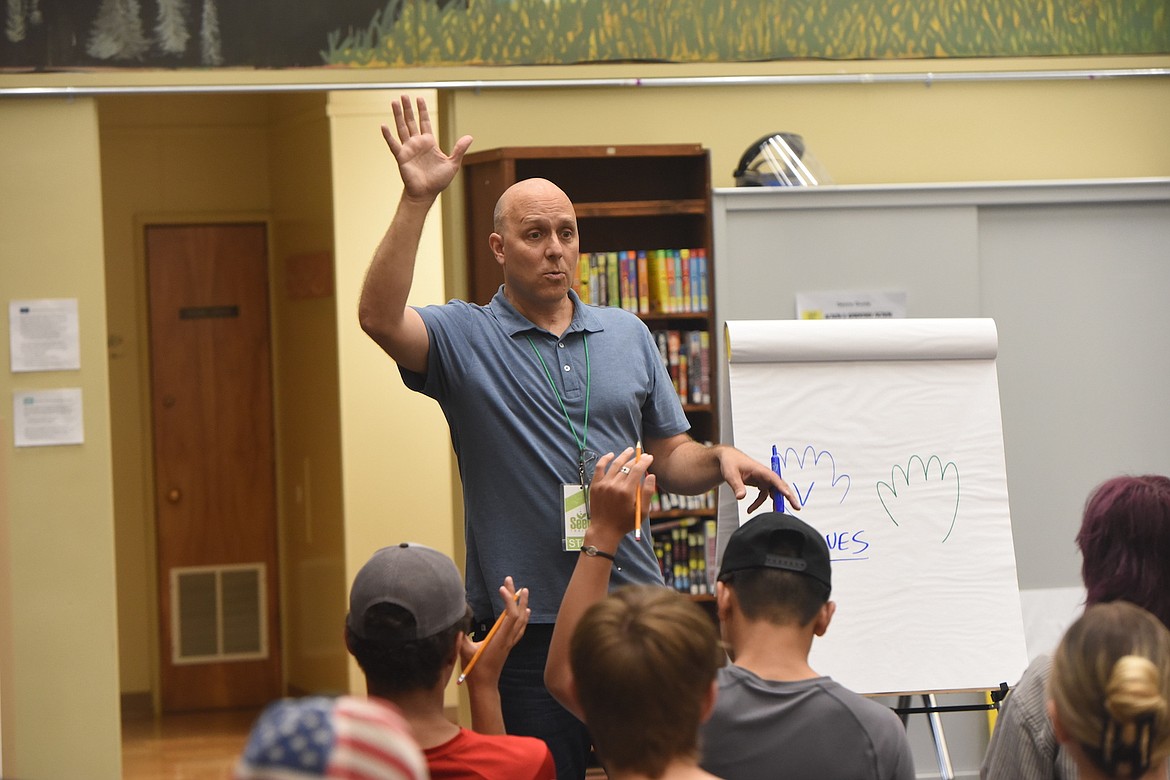 Seeds Leadership Group's Justin Boudreau gave an interactive presentation at Libby High School about bullying and making good life choices. (Scott Shindledecker/The Western News)