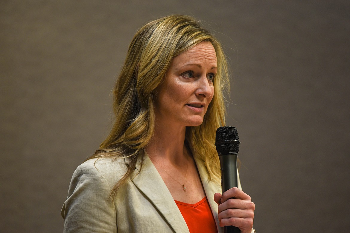 Rep. Amy Regier, R-Kalispell, speaks at a meeting for the Glacier Country Pachyderm Club on May 19, 2023 after the end of the 68th Legislative session. (Kate Heston/Daily Inter Lake)
