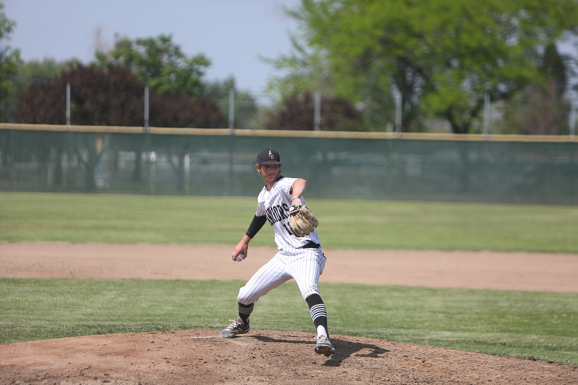 ACH eighth-grader Max Grindy pitches against Naselle during Saturday’s second round of the 1B State Baseball Tournament.