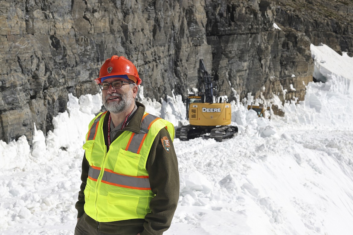 Glacier National Park Superintendent David Roemer discusses the future opening of the Going-to-the-Sun Road, which should occur by the middle of June at the latest, park officials said Tuesday, May 23. The Big Drift isn't nearly as large as it usually is this year. (JP Edge/Hungry Horse News)