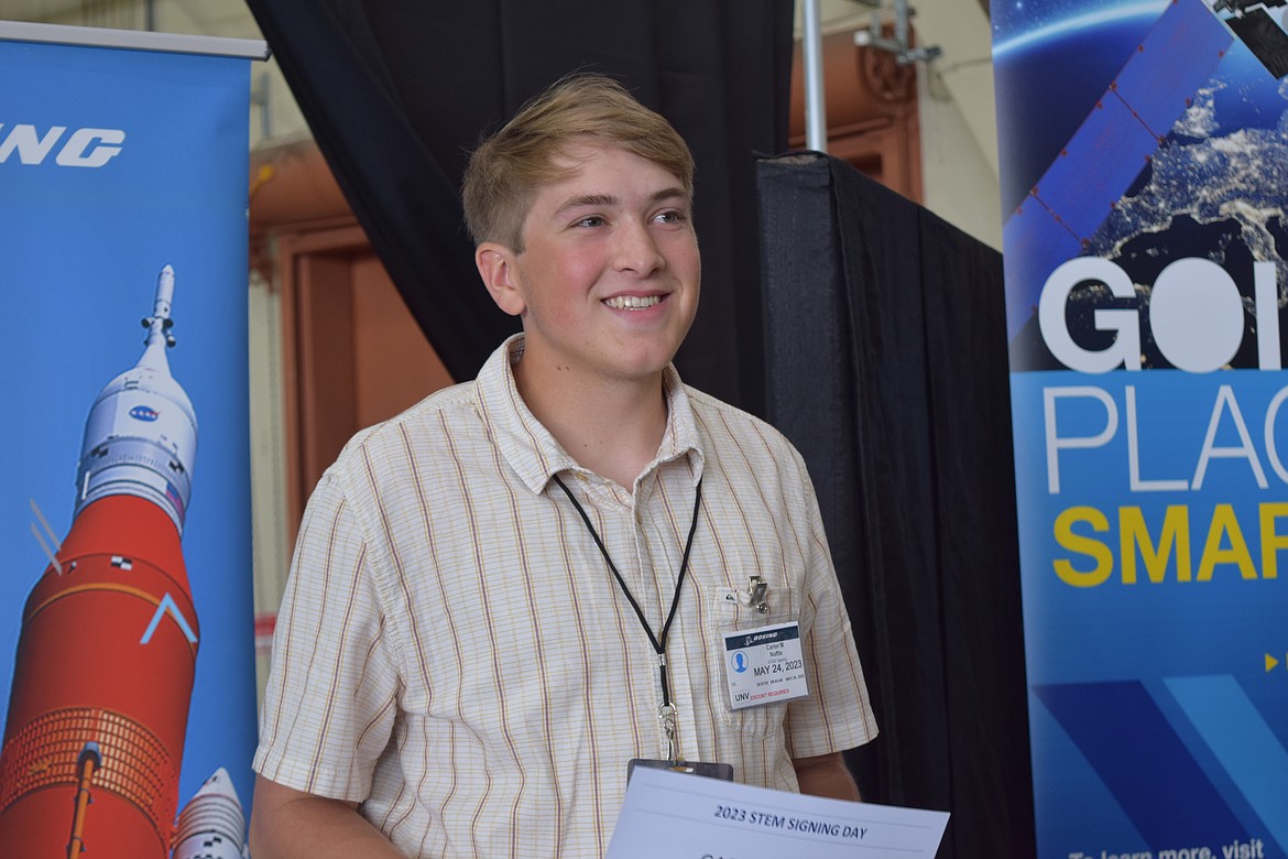 Royal High School student Carter Noftle, one of seven students in Eastern Washington honored at Boeing’s STEM Signing Day event in Moses Lake on Wednesday. Noftle said he hopes to study computer science at Brigham Young University.