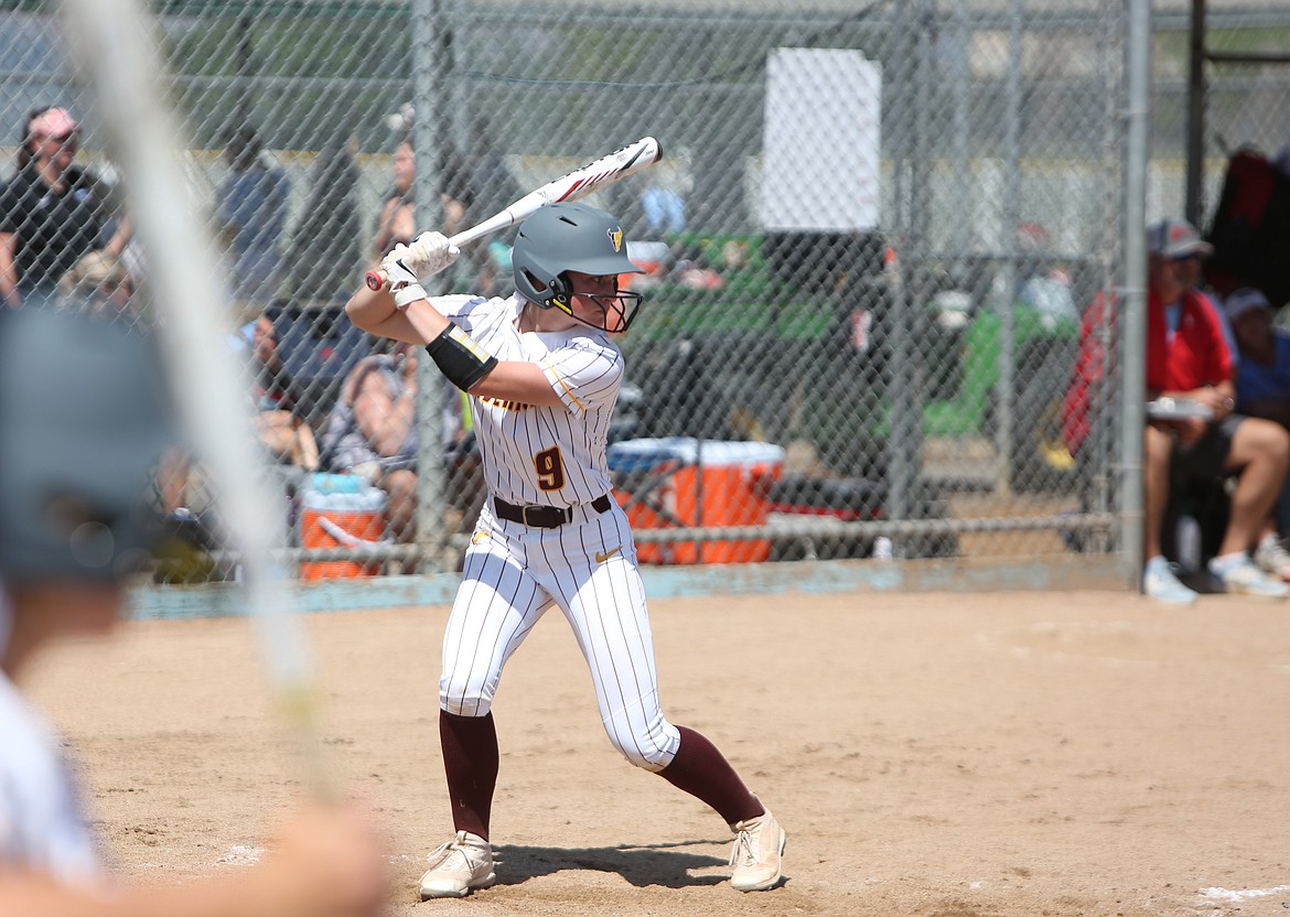 Moses Lake junior Mikayla Schwartz stands in the batter’s box during the Columbia Basin Big-Nine district title game on Saturday. Moses Lake is the No. 13 seed in the 4A state tournament.