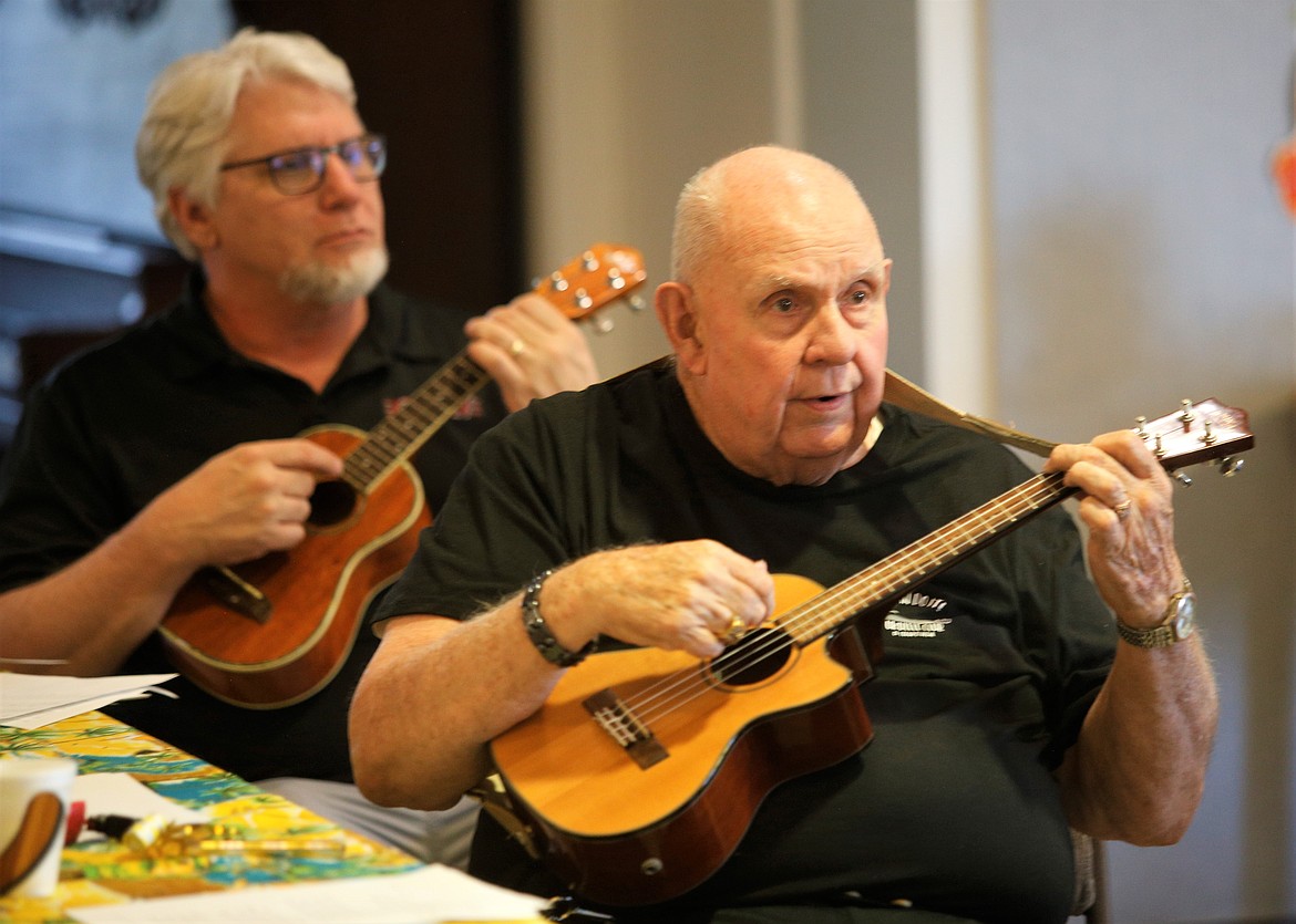 Ed Schiffner joins in as the Ukulele Club of Coeur d'Alene conducts a jam session.