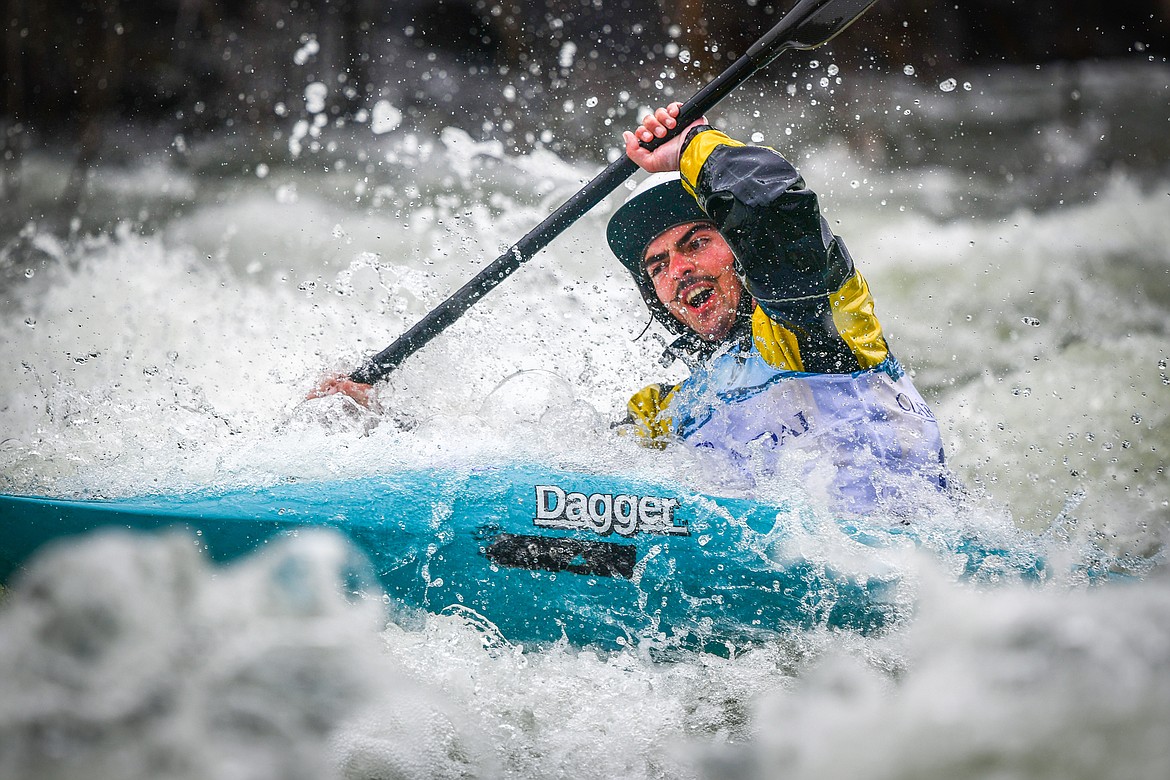 A kayaker navigates a section of the Wild Mile along the Swan River during the Expert Slalom event at the 48th annual Bigfork Whitewater Festival on Saturday, May 27. (Casey Kreider/Daily Inter Lake)