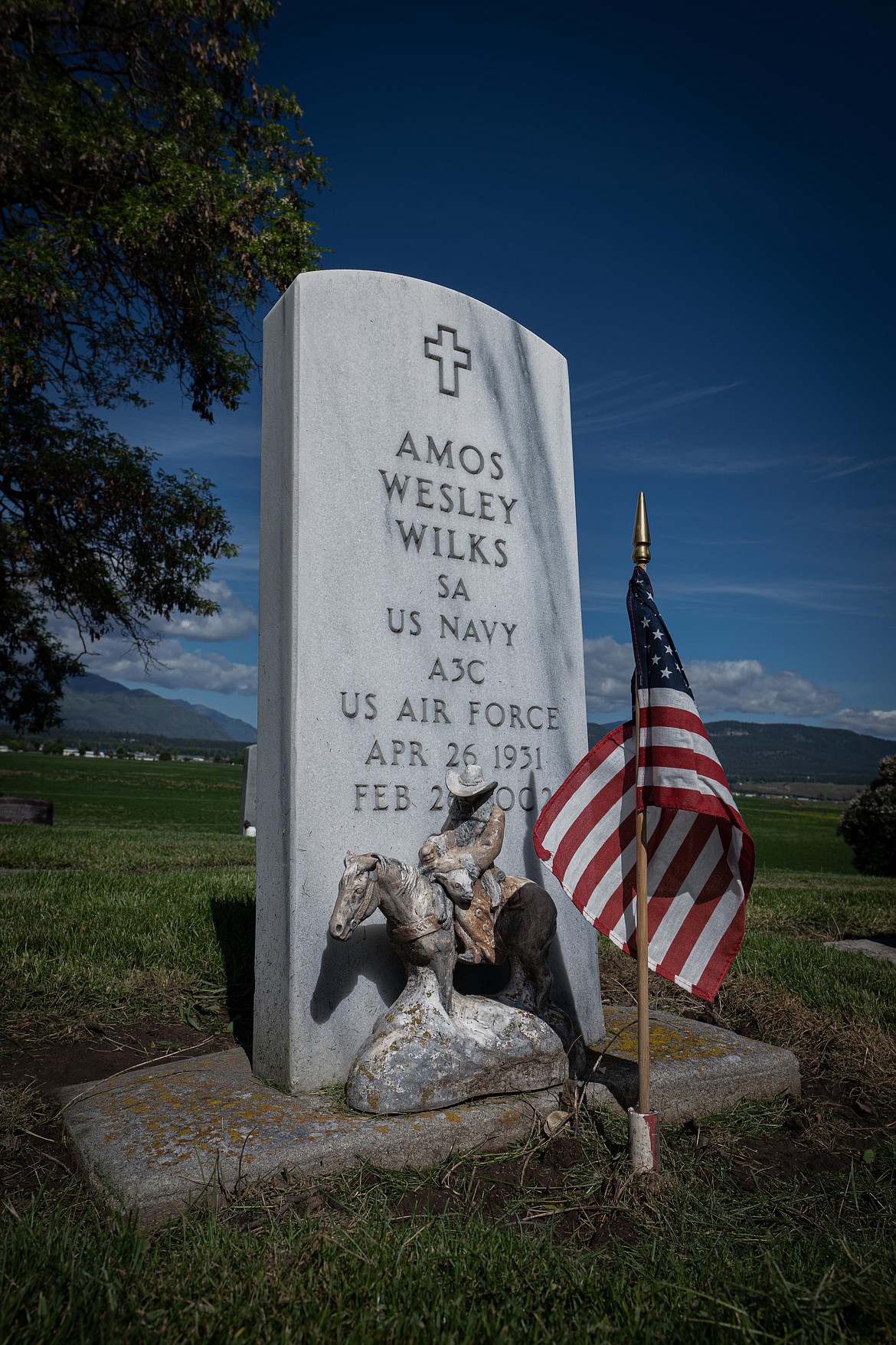 The headstone for Navy and Air Force veteran Amos Wilks. (Tracy Scott/Valley Press)