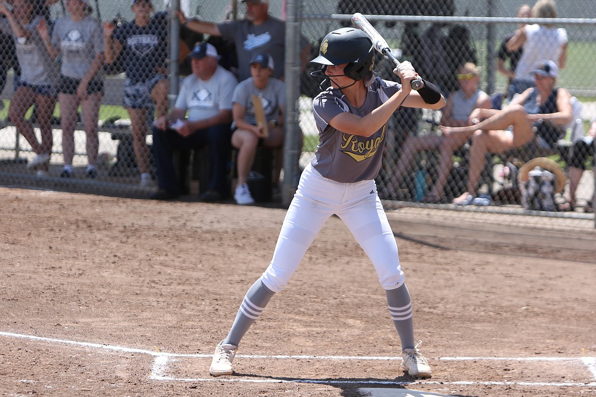 Royal junior Raegan Wardenaar stands in the batter’s box against No. 10 Lynden Christian on Friday.