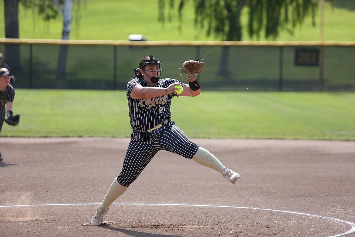 Royal senior Madison Ortega-Sanchez pitches during the top of the first inning against Montesano in the 1A state championship game.