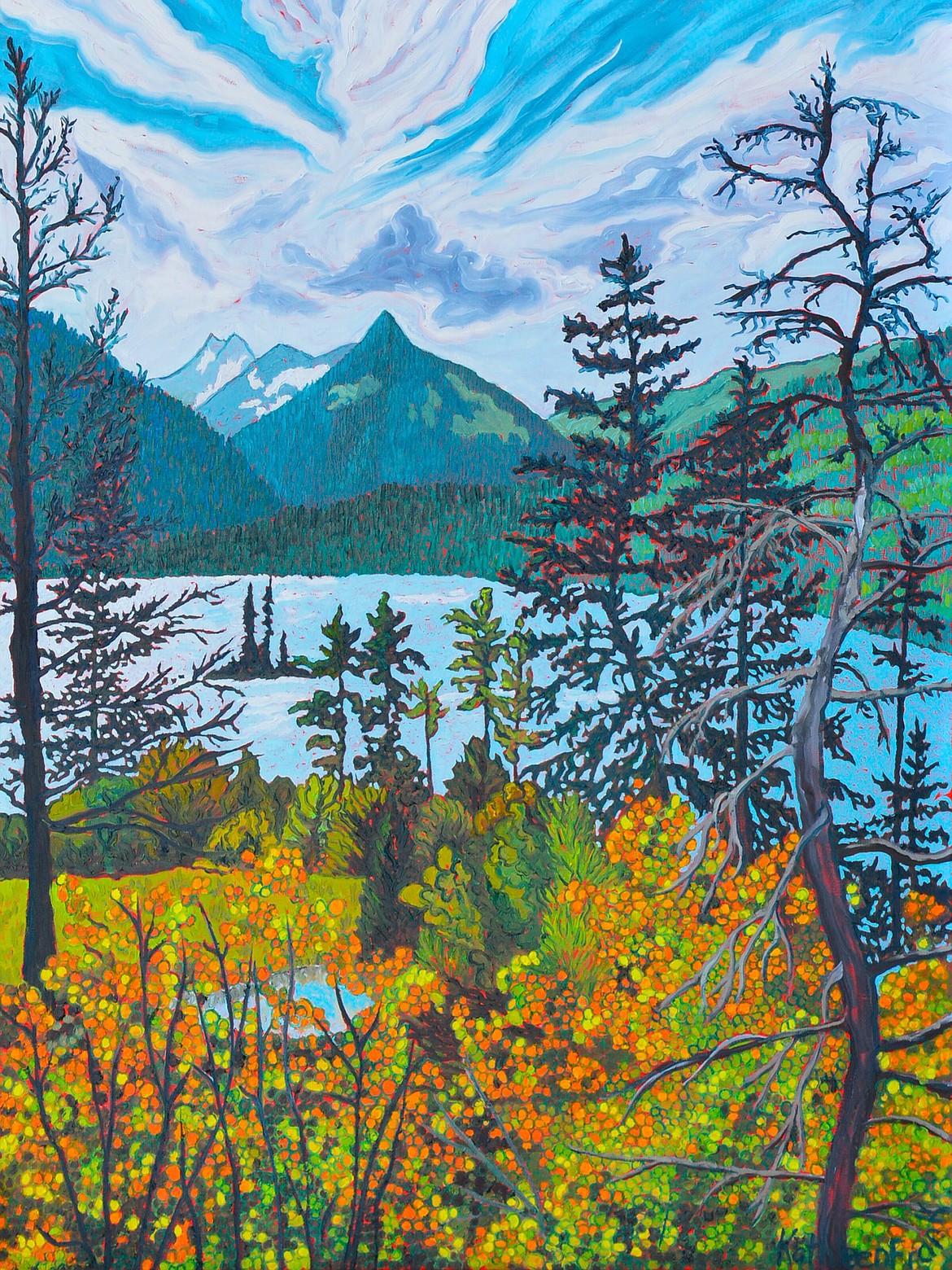 Paintings of Montana historic sites such as the one depicted of St. Mary Lake by artist Kathleen Frank will be on display at the Northwest Montana History Museum June 9 through October. (Courtesy photo)