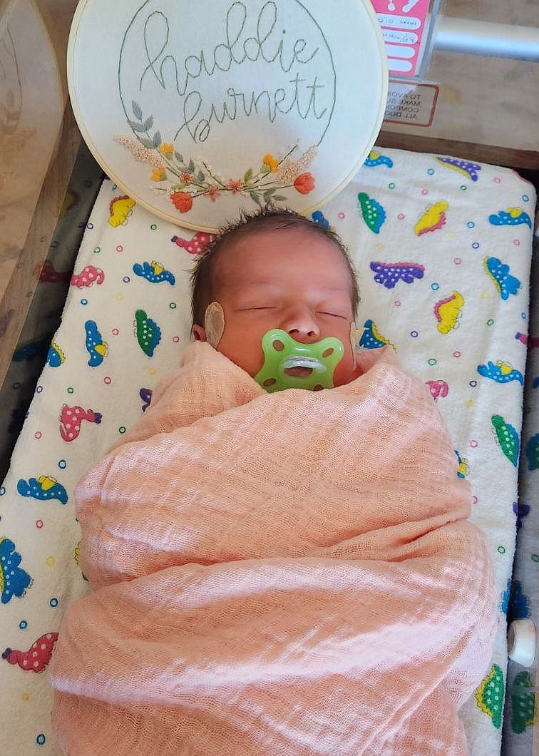 Haddie Burnett Hall was born May 25 at Ivinson Memorial Hospital in Laramie, Wyo., to Makayla Lia and Justin Hall of Laramie. She tipped scales at seven pounds, one ounce. Grandparents are Al and Jodie Douthit of Walden, Colo., Kathi and Mark Gibbons of Ronan and
Brian and Sandy Hall of Hot Springs. Haddie’s great grandparents are Jerry and Sue Douthit of Berthoud, Colo., Deb Pittington of Adult, Colo., Mark and Nanita Pittington of Norwood, Mo., and Doug and Dee Hagen of Great Falls.