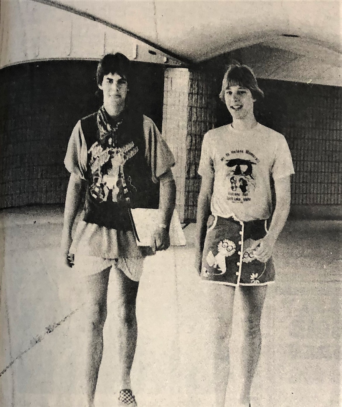 Coeur d'Alene High students Kirk Jacobsen, left, and Dave Hart in their protest mini-skirts.