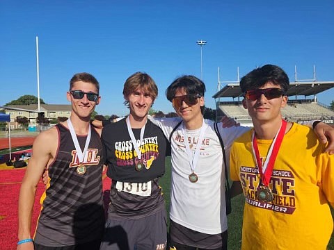 Moses Lake’s 4x400 team, composed of Ethan LaBonte, Logan LaBonte, Niko Rimple and Ty Rimple, left to right, was the first Maverick 4x400-meter relay team to qualify for state in 32 years. The team placed sixth at the state meet.