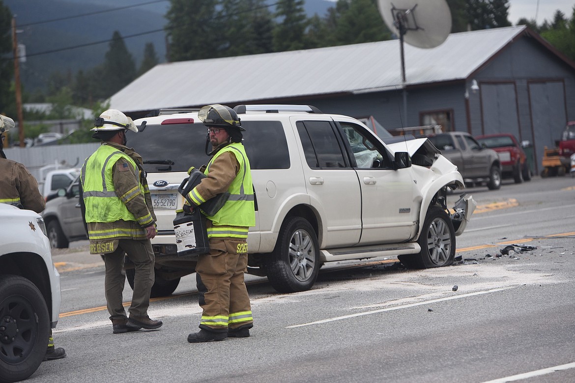 The Libby Volunteer Fire Department was on the scene of a 3-vehicle traffic accident Thursday morning on U.S. 2, just east of Libby. One woman was taken by Libby Volunteer Ambulance to the hospital. (Scott Shindledecker/The Western News)