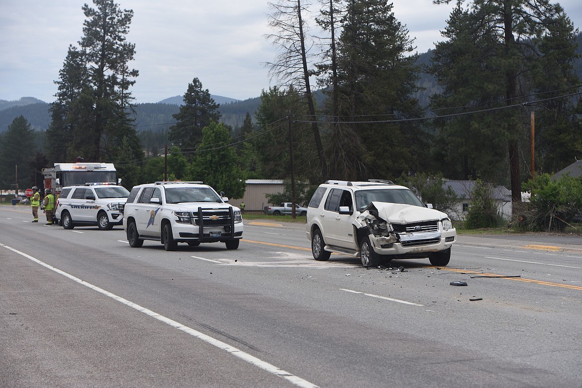 Several Lincoln County first responders were on the scene of a 3-vehicle traffic accident Thursday morning on U.S. 2, just east of Libby. One woman was taken by Libby Volunteer Ambulance to the hospital. (Scott Shindledecker/The Western News)