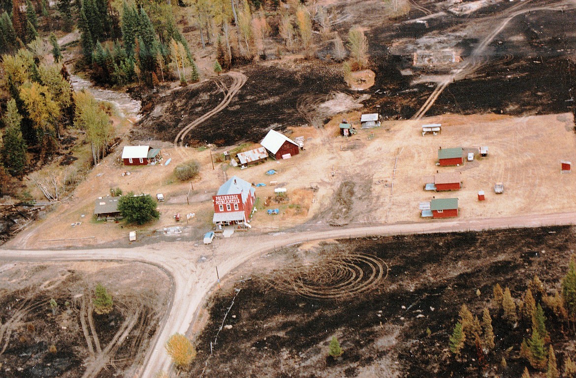 Aerial photo of Polebridge in the wake of the 1988 Red Bench Fire. (photo provided)