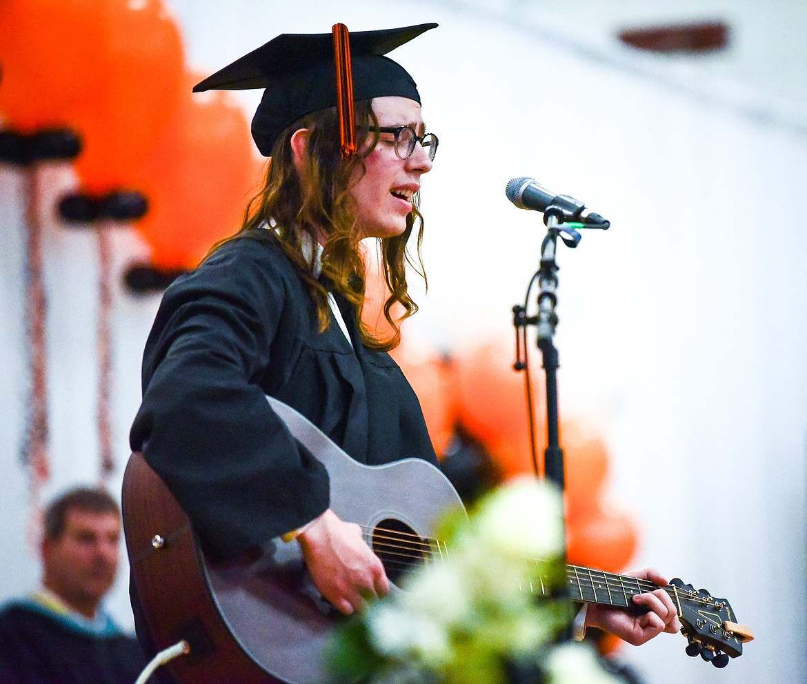 Graduate Declan Harris performs "Everything Will be OK" by Sam Haft during Flathead High School's Class of 2023 125th Commencement ceremony on Friday, June 2. (Casey Kreider/Daily Inter Lake)