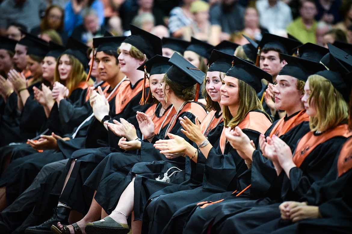 Graduates applaud a musical performance by Declan Harris  during Flathead High School's Class of 2023 125th Commencement ceremony on Friday, June 2. (Casey Kreider/Daily Inter Lake)