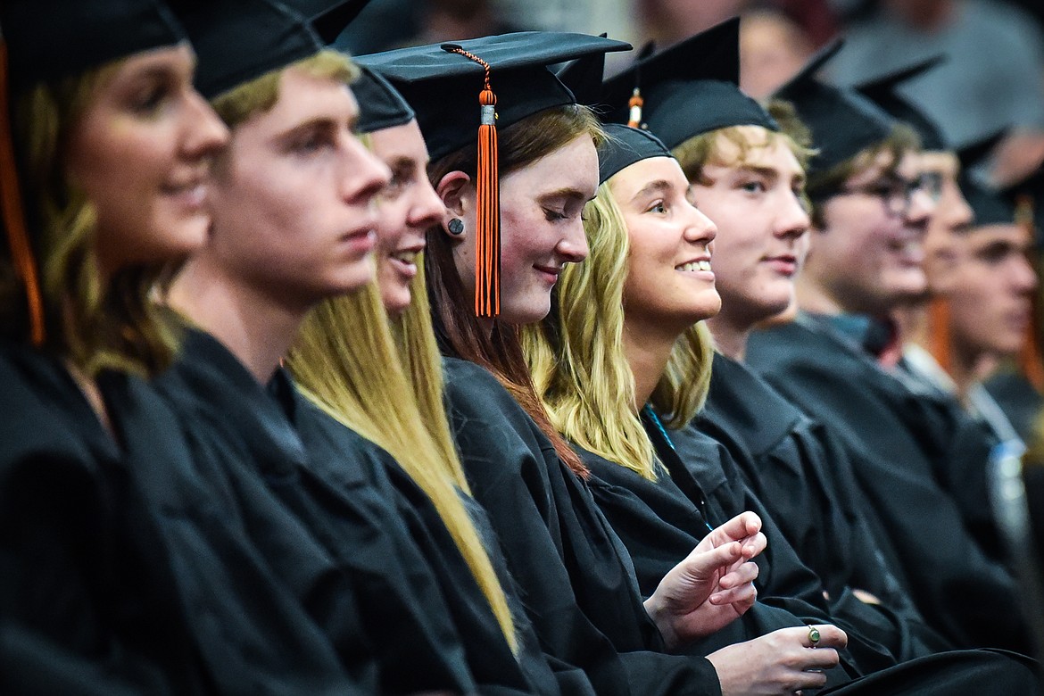 Graduates listen to classmate Rylin Wilde's senior class oratory during Flathead High School's Class of 2023 125th Commencement ceremony on Friday, June 2. (Casey Kreider/Daily Inter Lake)