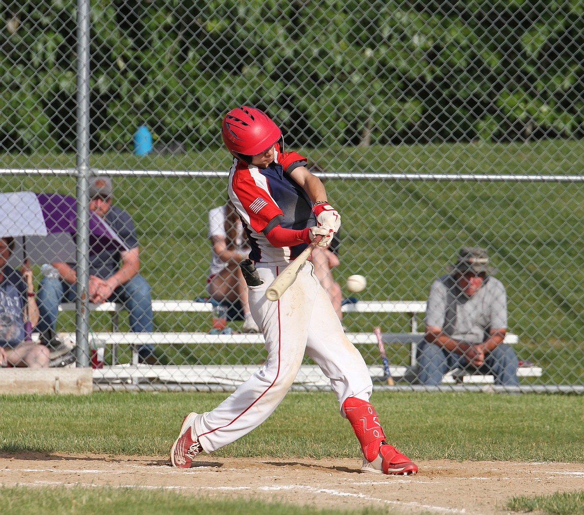 Mason Little hits a line drive to left field for a single on Friday. Little had three hits between both games.