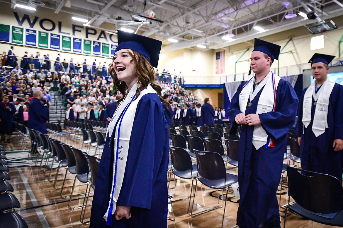 Graduates file into the gymnasium during Glacier High School's Class of 2023 commencement ceremony on Saturday, June 3. (Casey Kreider/Daily Inter Lake)