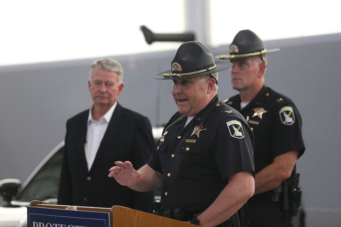 Idaho State Police Col. Kedrick Wills discusses the deployment of ISP troopers to Texas' southern border during a press conference Monday in Hayden.