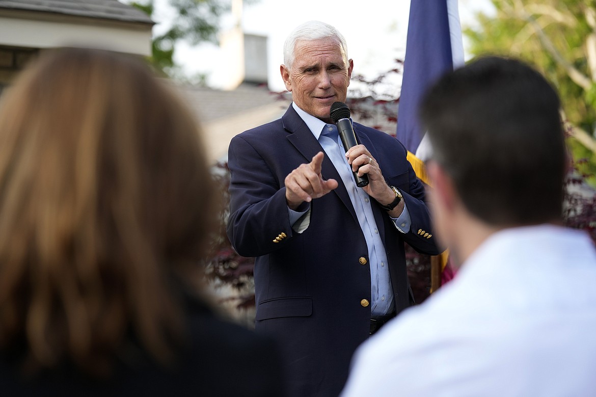 Former Vice President Mike Pence speaks to local residents during a meet and greet, Tuesday, May 23, 2023, in Des Moines, Iowa. (AP Photo/Charlie Neibergall, File)