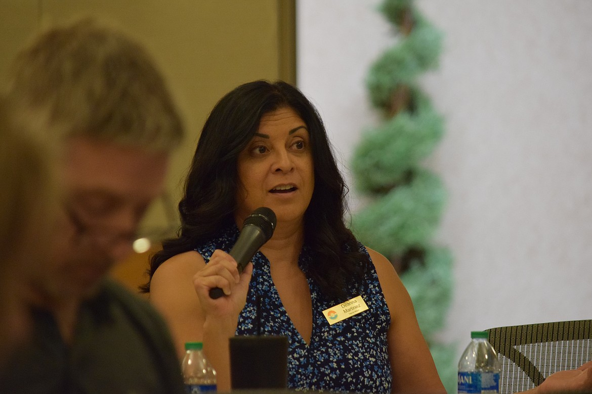 Moses Lake Deputy Mayor Deanna Martinez speaking at the Association of Washington Business meeting in Moses Lake on Wednesday. Martines, along with a number of other attendees, said water is a main concern of area residents. “We live in a desert, and I think that maybe some people forget that because we love our lawns,” Martinez said.