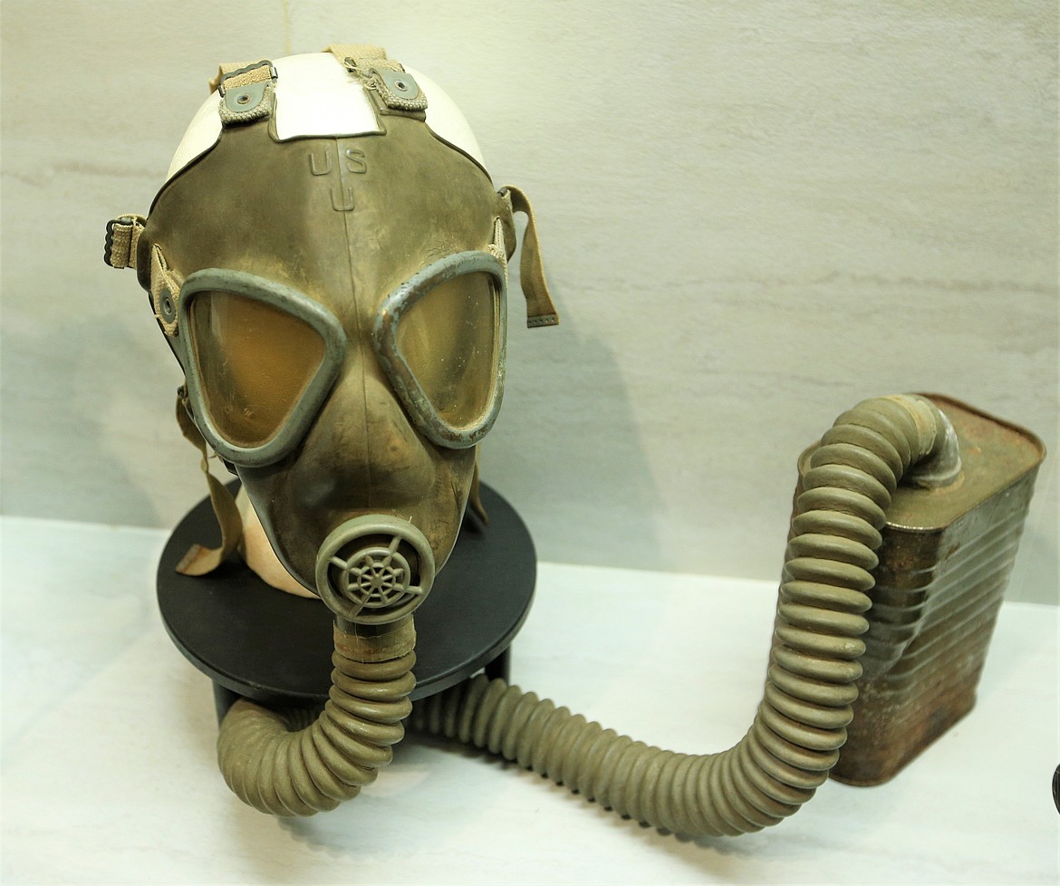 A gas mask is part of the Museum of North Idaho exhibit, "At War: North Idaho During World War II."