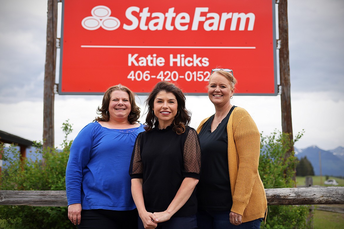 Katie Hicks (middle), Catherine Furr (left) and Kerri Stanfill are the team at the new State Farm Insurance branch in Bigfork. (Jeremy Weber/Bigfork Eagle)