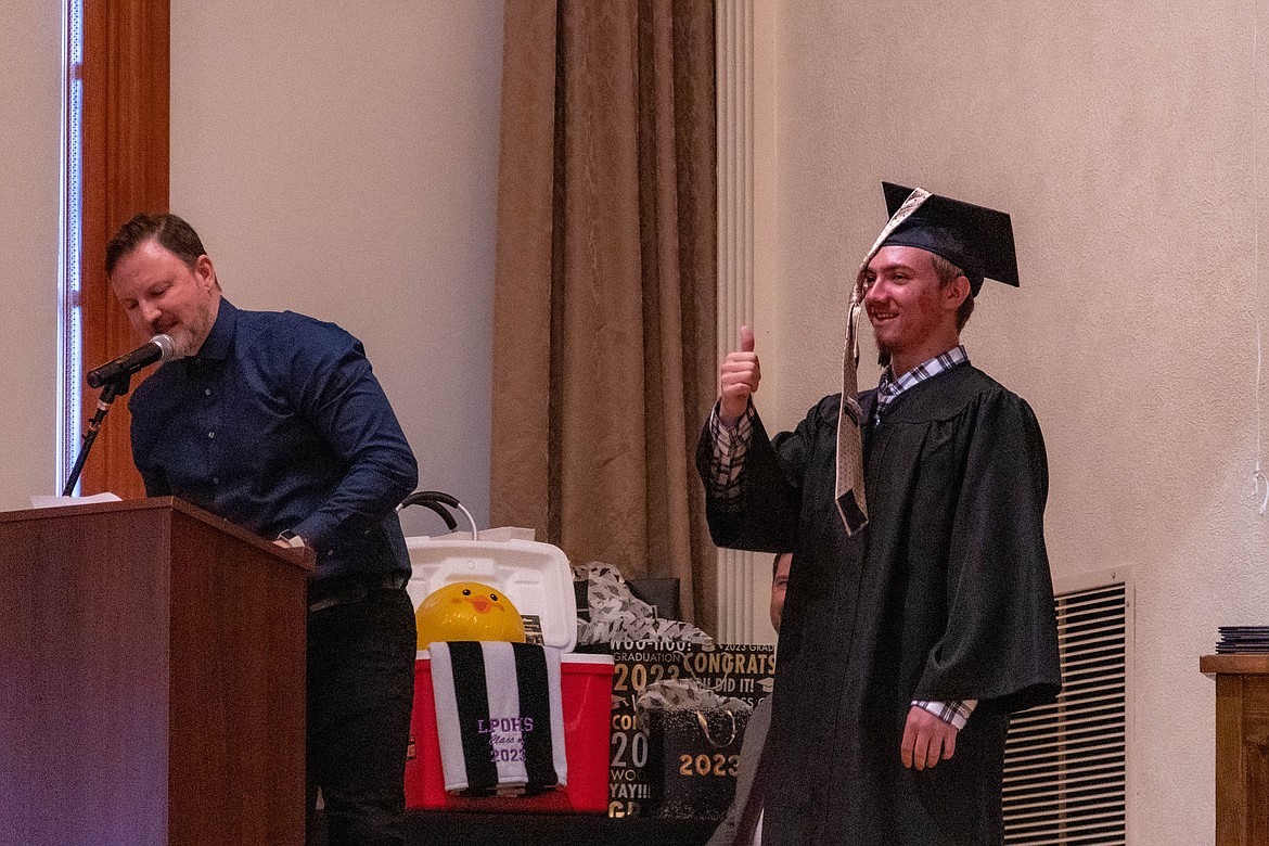 This grad received a tie, a tool kit and a book of dad jokes as he was deemed the "dad" of the Class of 2023 at LPOHS.