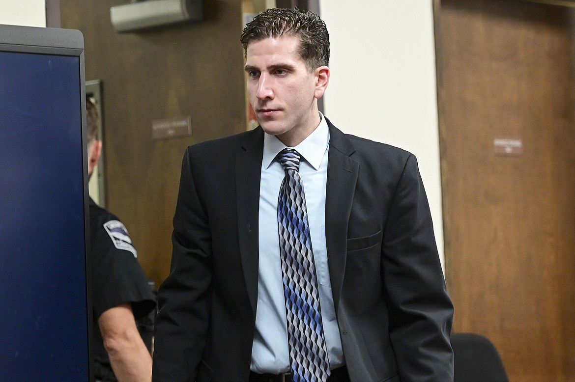 Bryan Kohberger enters the courtroom for a motion hearing regarding a gag order, Friday, June 9, in Latah County District Court in Moscow. A judge overseeing the case against Kohberger, charged with killing four University of Idaho students last fall, is set to hear arguments over a gag order that largely bars attorneys and other parties in the case from speaking with news reporters.