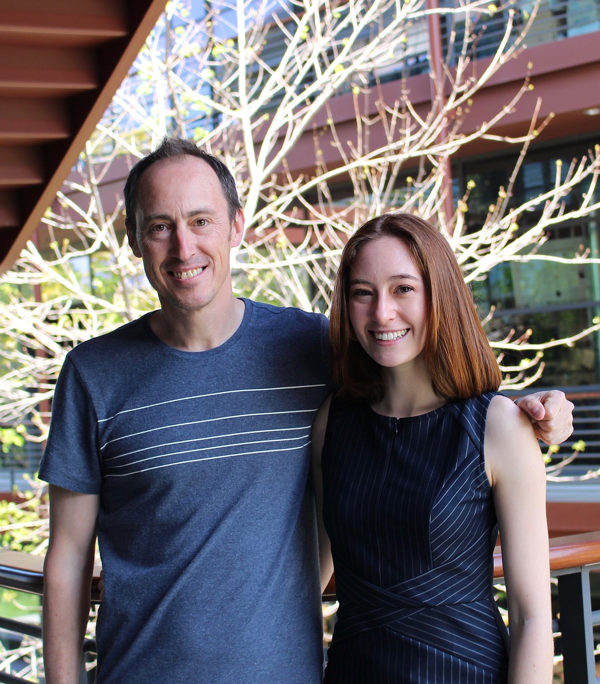 Coeur d'Alene Charter Academy 2014 salutatorian Alyssa Lyn Fortier is seen this spring with her Stanford University professor and adviser Jonathan Pritchard after she delivered her final graduate studies presentation. She now has a doctorate in biology from the university.