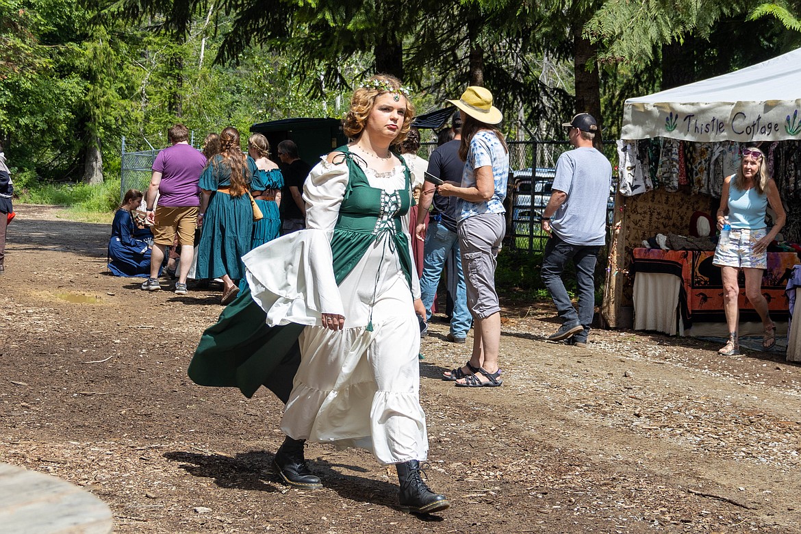 A Sandpoint Renaissance Faire participant strolls through the Bonner County Fairgrounds.